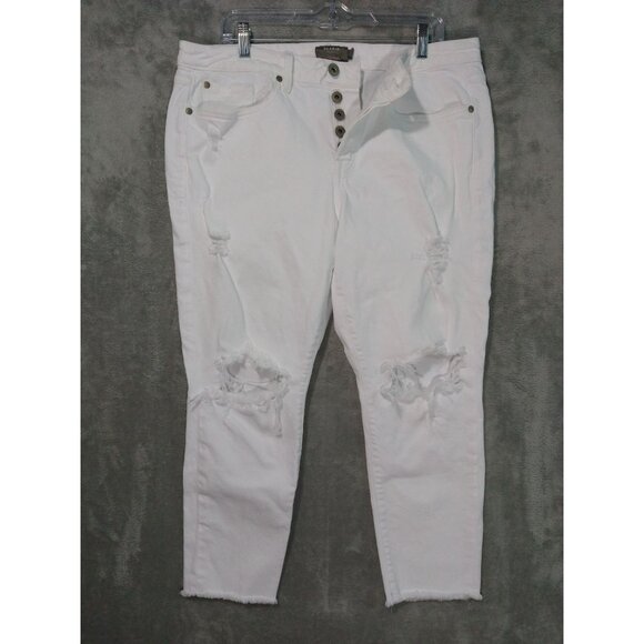 Torrid Jeans Womens 14R White Denim High Rise Straight Frayed Hem Button Fly - Picture 1 of 9